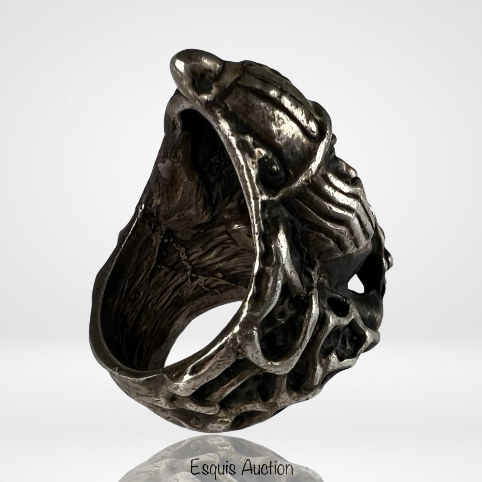 Sterling Silver Genghis Khan Warrior Head Ring - 4