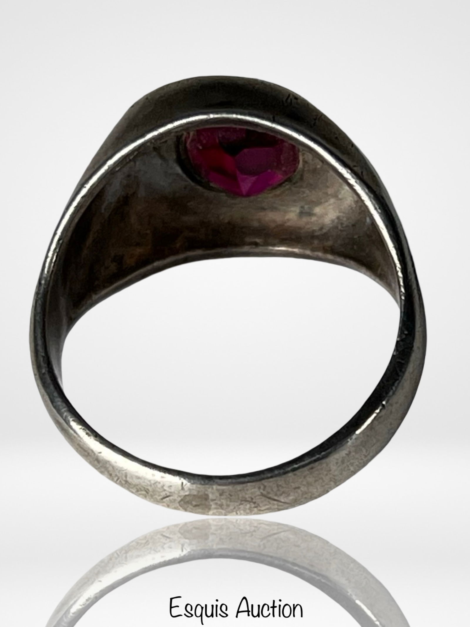 Sterling Silver Ring with Faceted Red Stone - 2