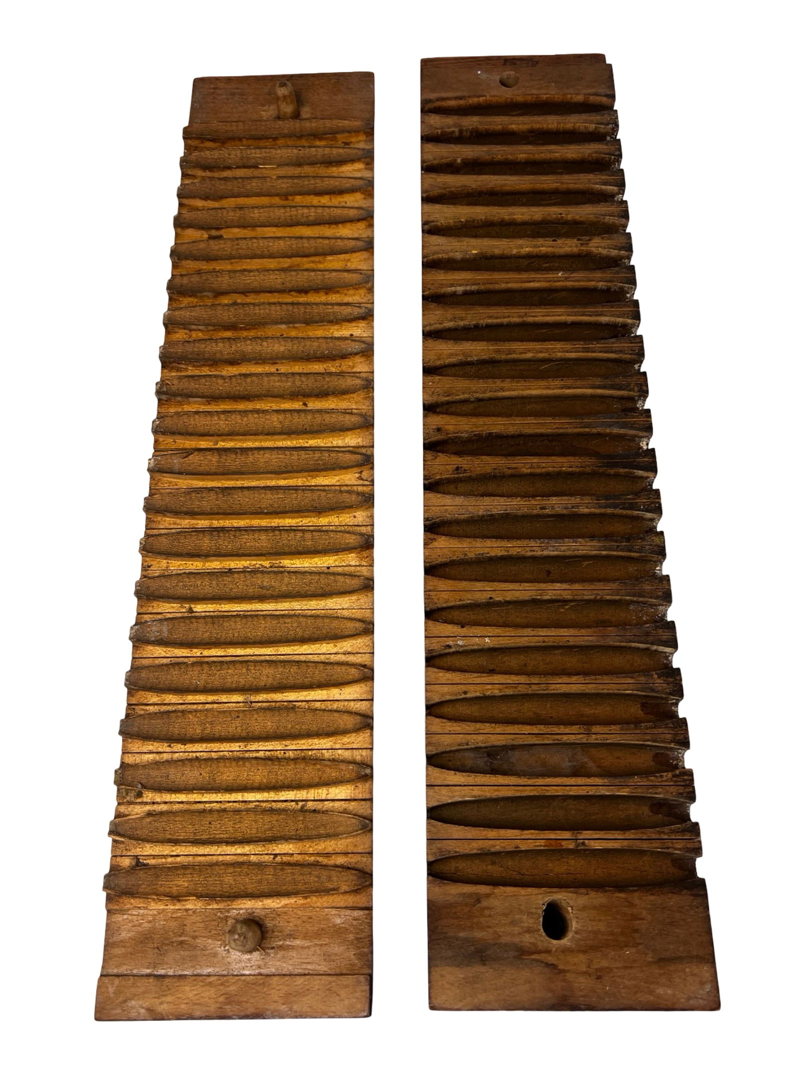 Antique Miller Durbul & Peters Tobacco Cigar Mold: Antique wooden cigar mold manufactured by The Miller Durbul & Peters Mfg. Co., Cincinnati, used in the late 19th century for forming cigars during the rolling process. The mold features multiple