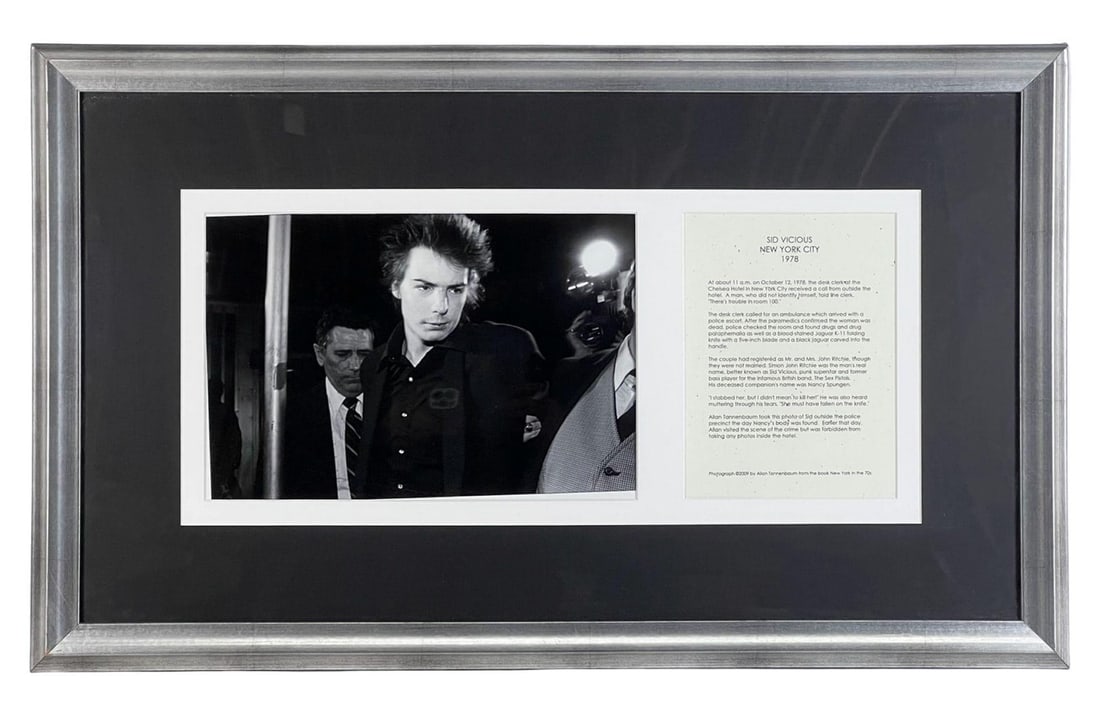 Sid Vicious Sex Pistols Photo - Hard Rock Hotel: Historic black-and-white photograph capturing Sid Vicious, bassist of the legendary British punk band the Sex Pistols, photographed in New York City in 1978. The powerful image was taken by noted