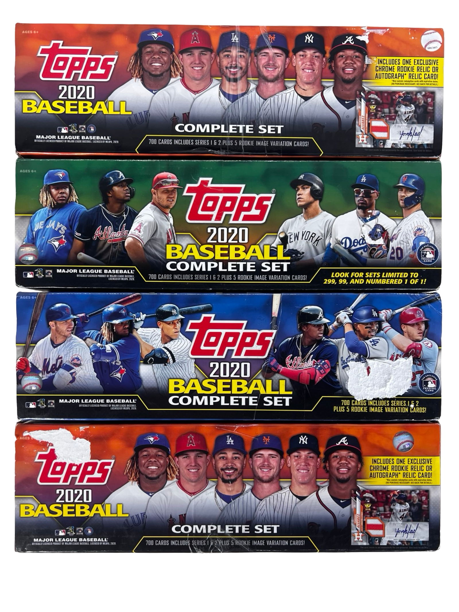 Four 2020 Topps Baseball Card Sets - Series 1 & 2: Group of four 2020 Topps Baseball card sets. The release features many of the notable stars and rookies from the 2020 Major League Baseball season and remains a popular modern Topps issue among collec