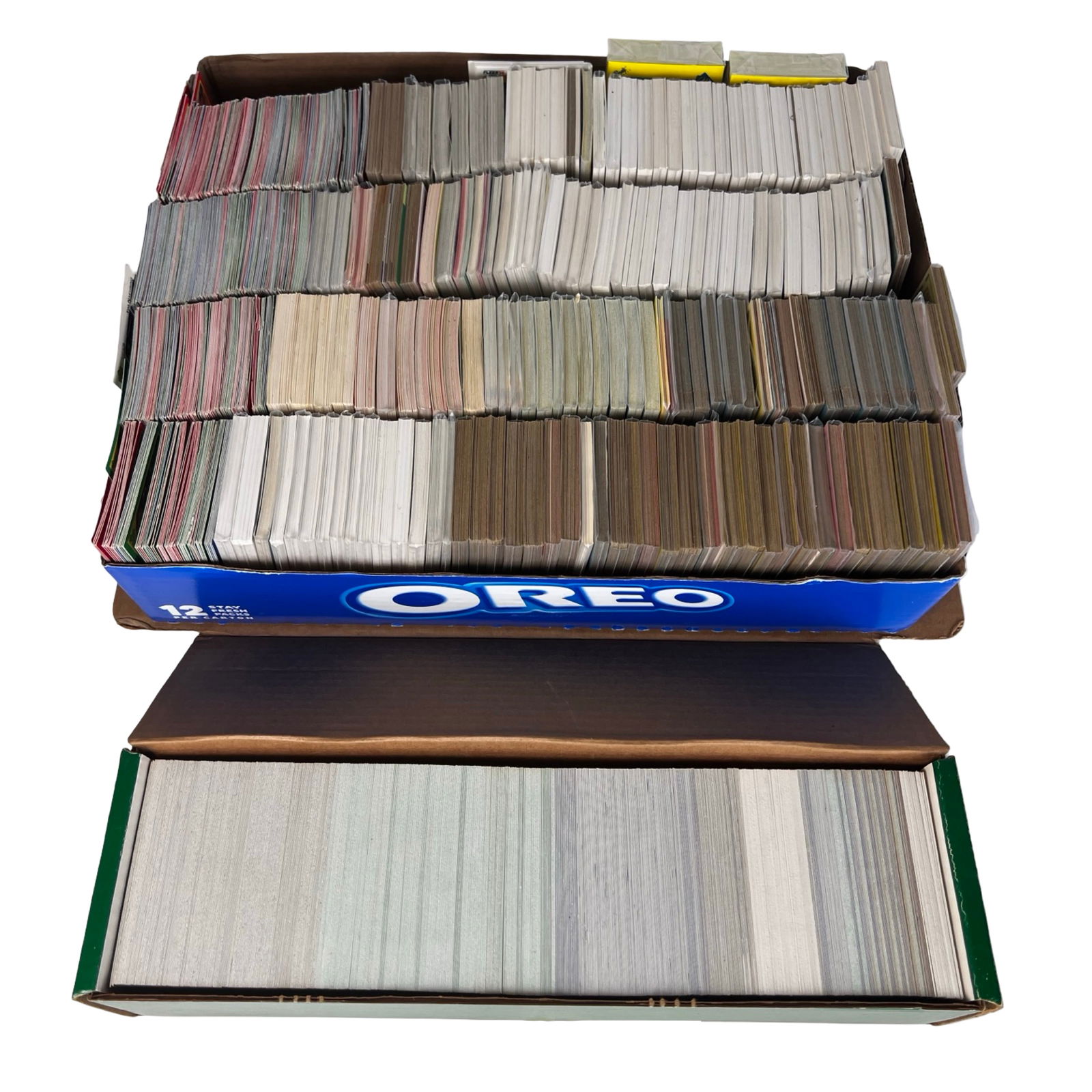 Unsearched Baseball Cards with 1990 Upper Deck Set: Large collection of baseball trading cards including a 1990 Upper Deck Baseball Complete Set. The group appears to include a mix of cards primarily from the late 1980s through the 1990s, with various