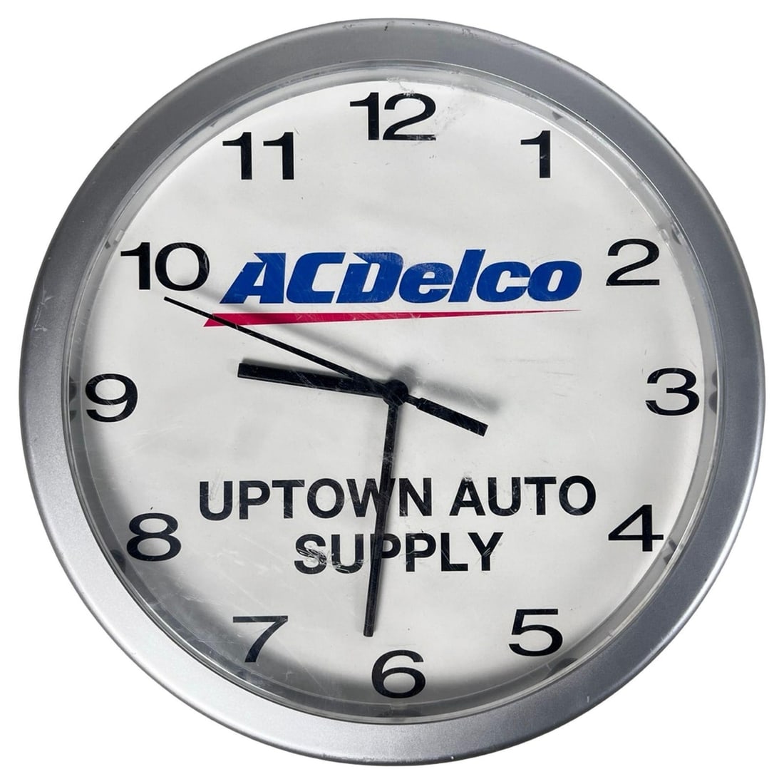 ACDelco "Tune Up" - Uptown Auto Supply Wall Clock: Vintage ACDelco promotional wall clock featuring the "Tune Up" slogan and Uptown Auto Supply branding. Classic automotive shop display with bold numerals and original ACDelco logo, well-suited for a