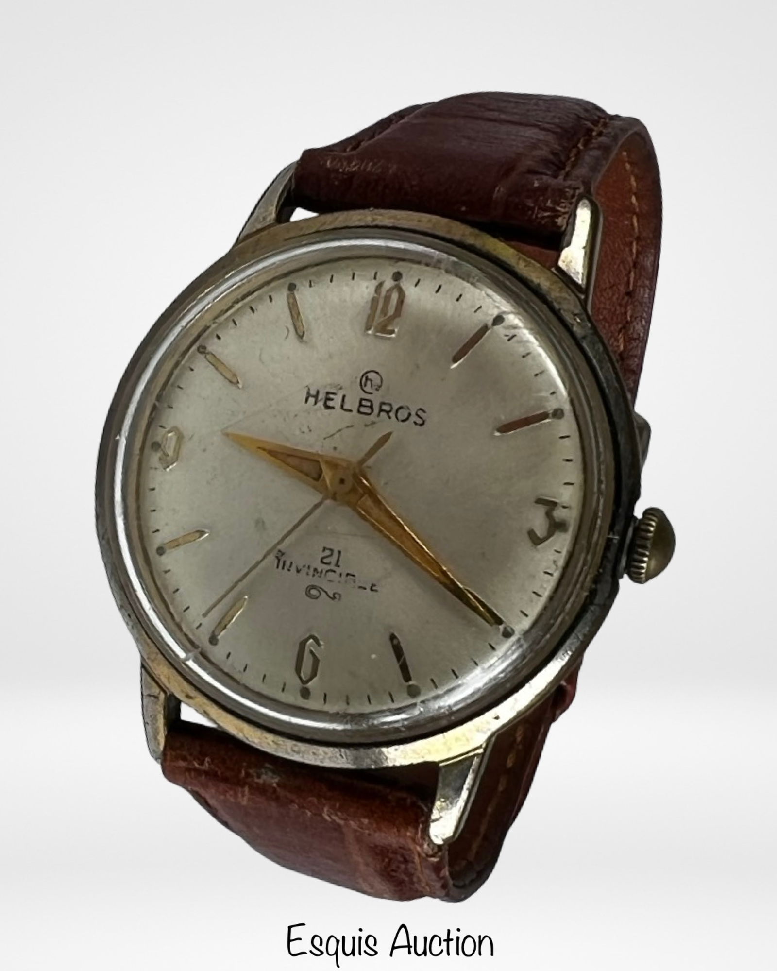 1950s Helbros Invincible 21 Jewel Men's Watch: 1950s Helbros Invincible 21 Jewel Men's Wrist Watch. Shows some age related wear, working.