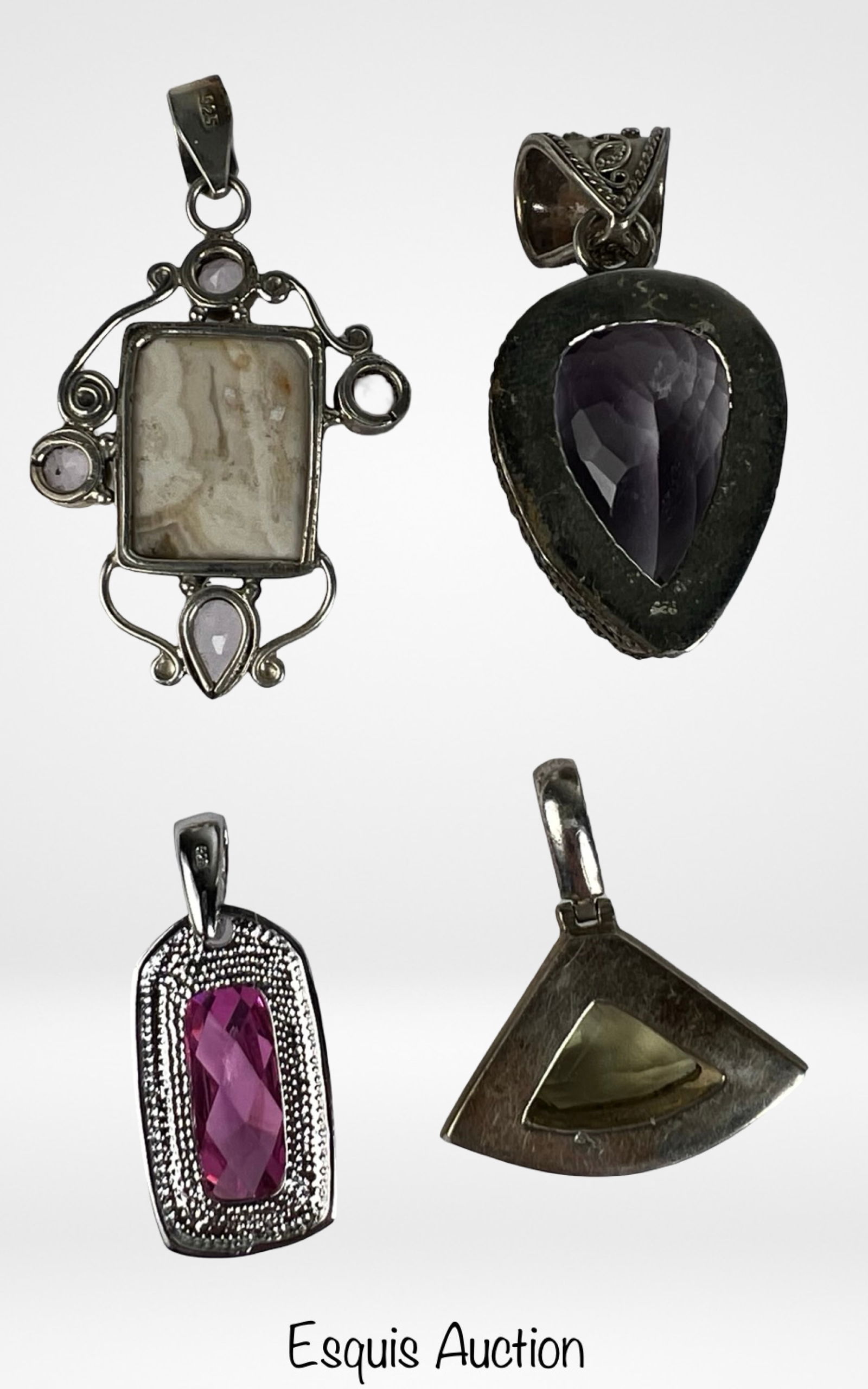 Large Sterling Silver Statement Pendants Multi Sto - 2