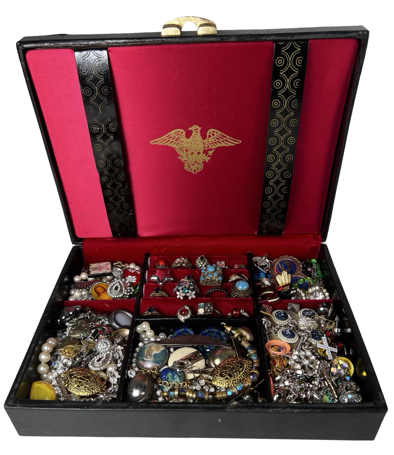 Box filled with Vintage Unsearched Costume Jewelry: Dive into a delightful assortment of vintage unsearched costume and craft jewelry, filled with character and creative potential. This abundant lot features a diverse blend of styles, hues, and