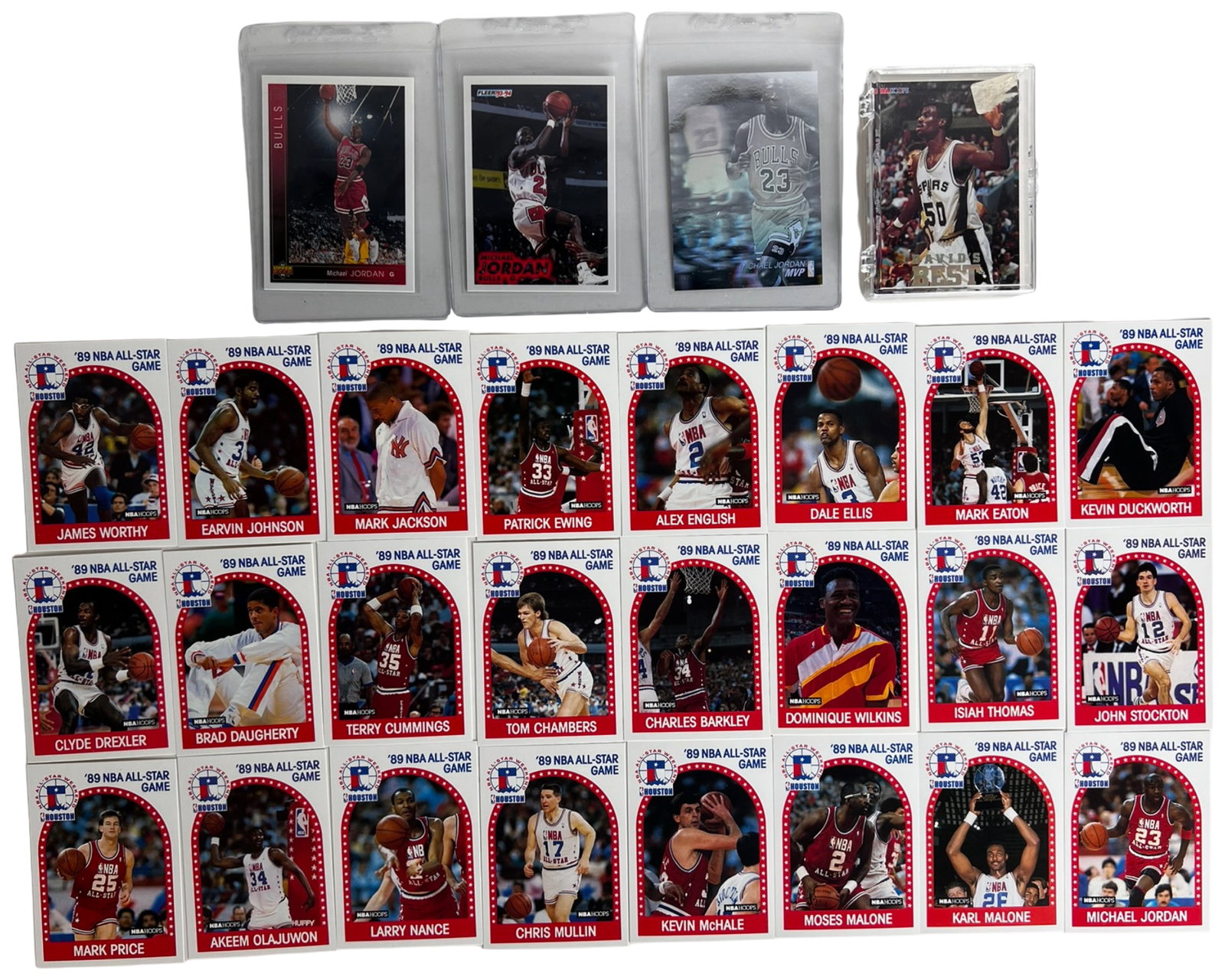 1989 NBA Hoops All-Star Set - Michael Jordan, Magi: 1989 NBA Hoops All-Star set featuring many of the era's biggest names, including Michael Jordan, Magic Johnson, Charles Barkley, Karl Malone, John Stockton, and more. Set is in mint condition. Also in