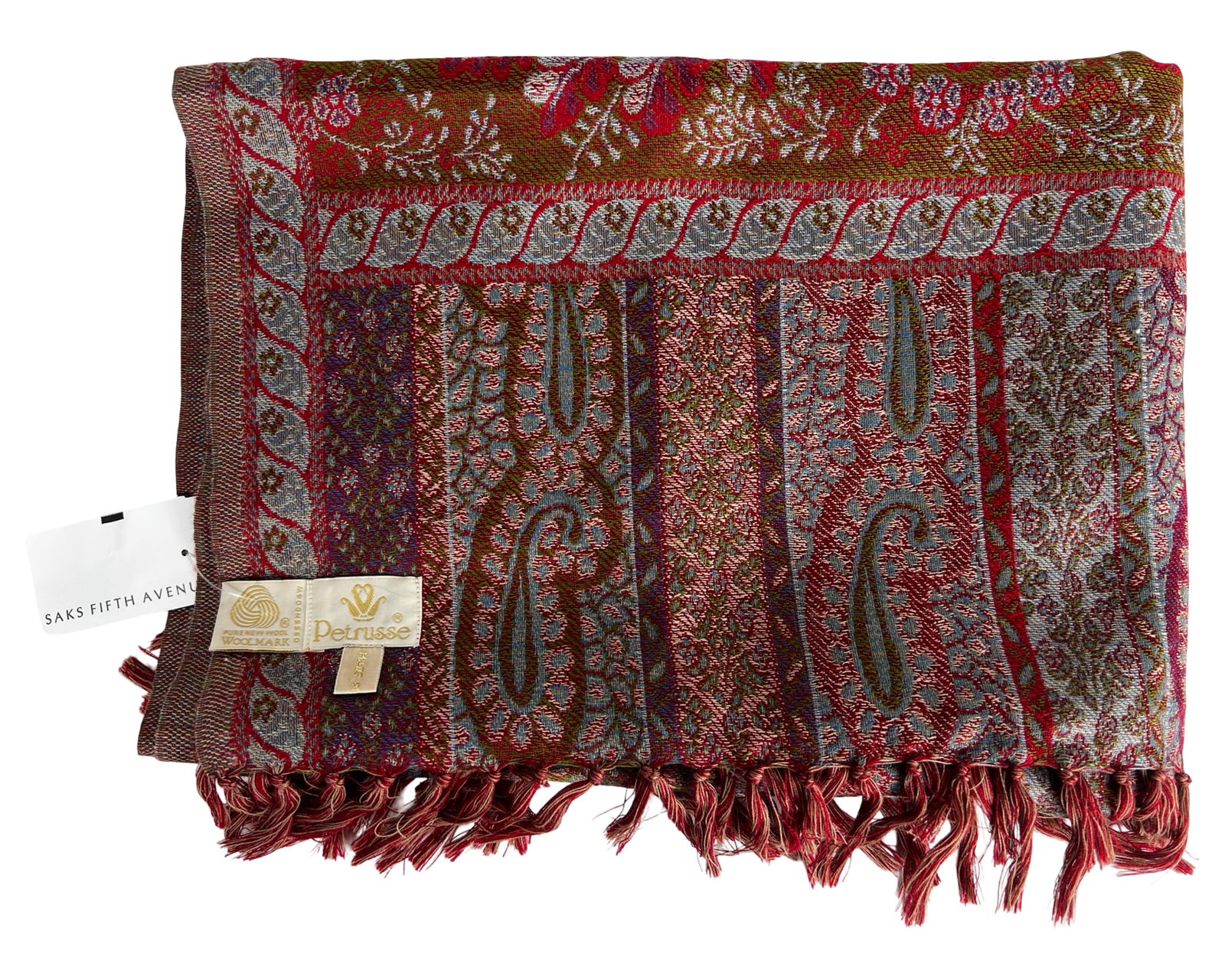 Petrusse Multicolor Paisley Wool Scarf Shawl Wrap (1 of 6)
