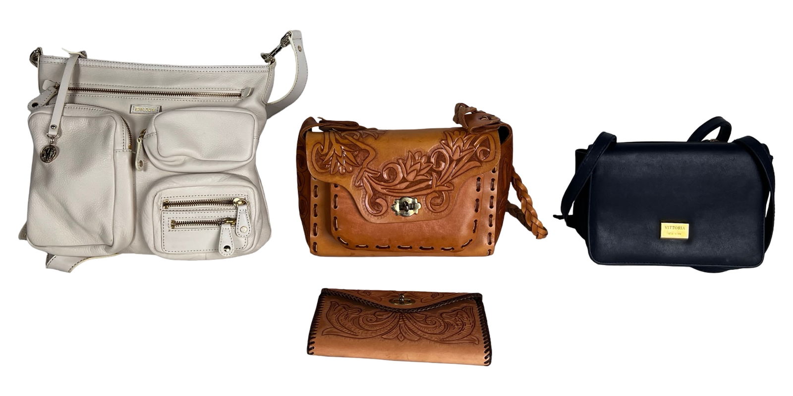 Mixed Handbag Lot- Tooled Leather Purse w/ Wallet (1 of 9)