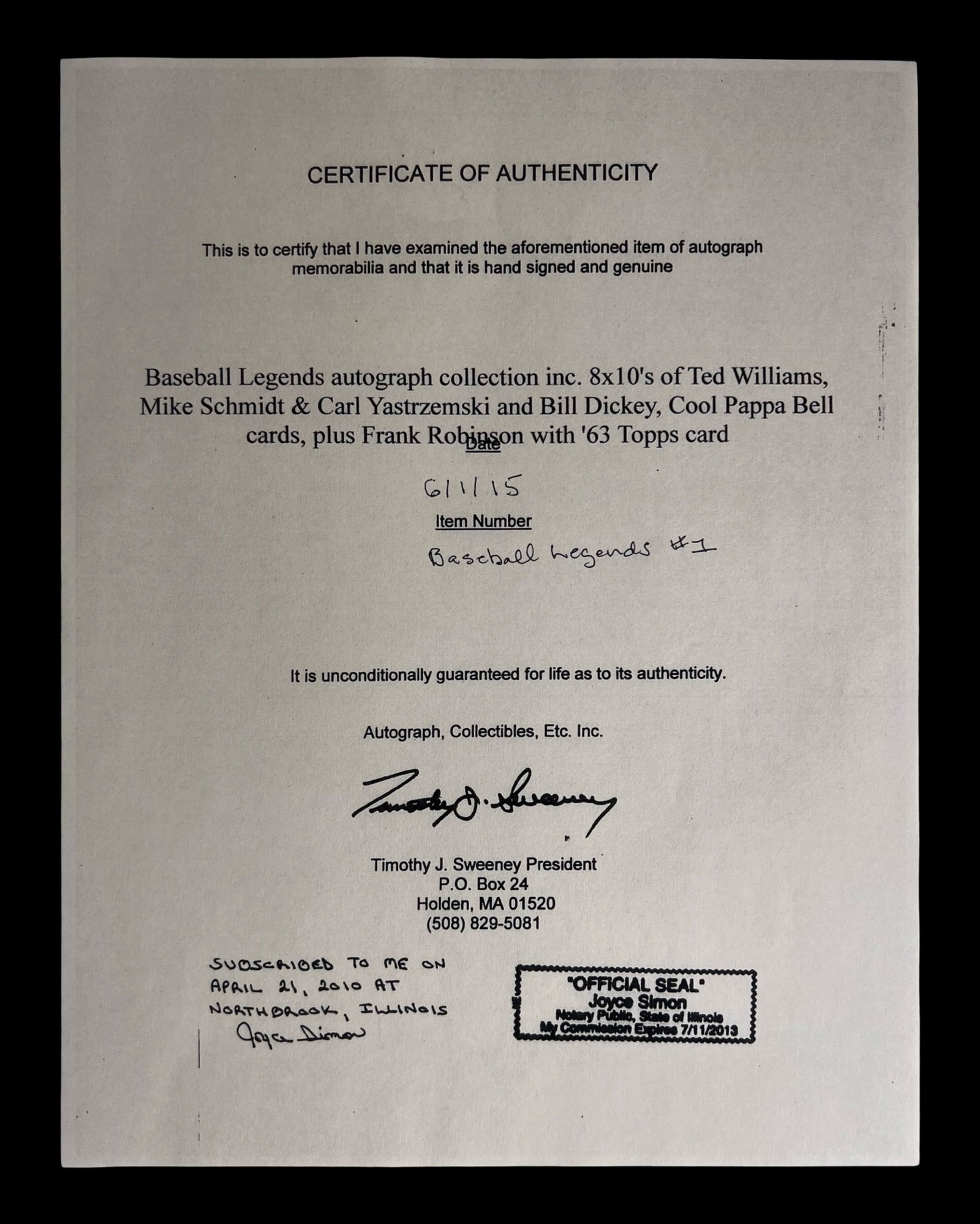 Baseball Legends Autograph Collection - 7