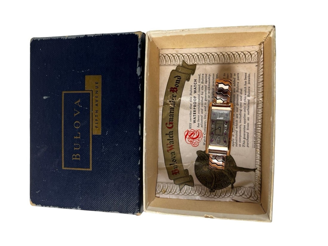 14K Gold Bulova Art Deco Wristwatch w/ Ruby & Diam - 7