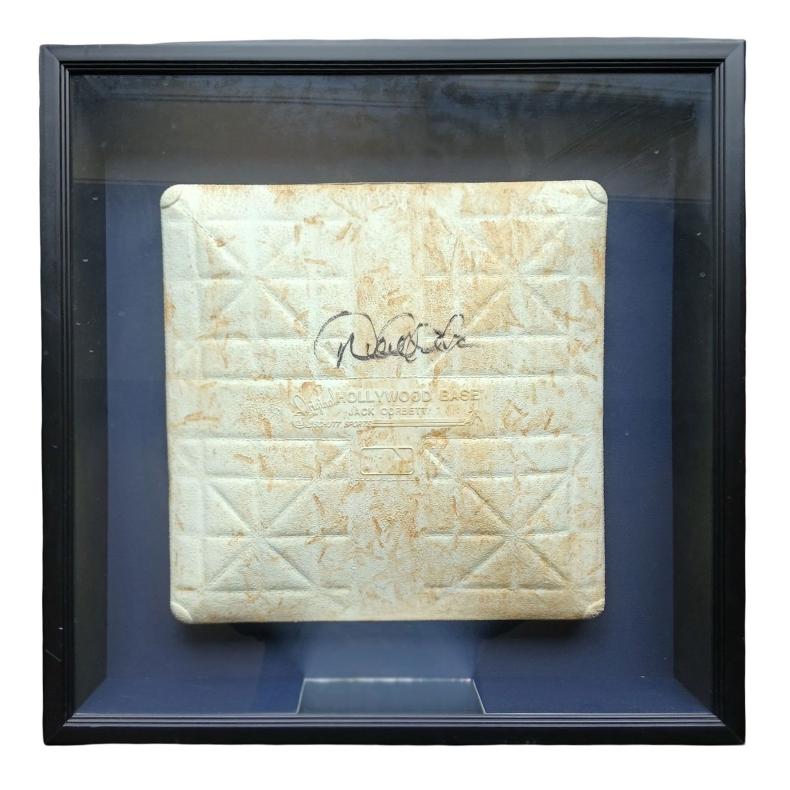 Derek Jeter Signed 1998 World Series Game Base: Framed display featuring an original third base signed by New York Yankees legend Derek Jeter, attributed to the 1998 World Series Championship season. The base shows evident game wear consistent with
