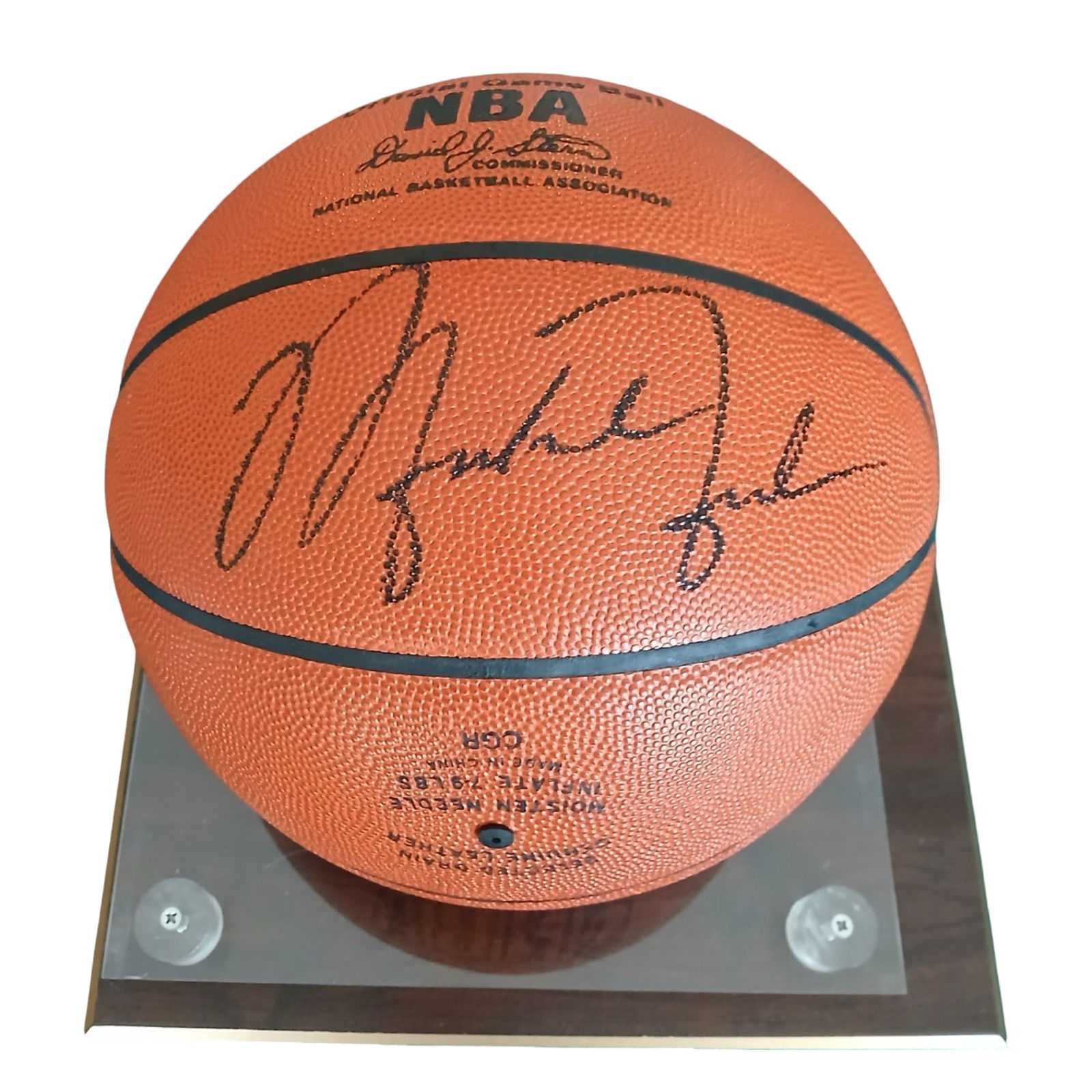 Michael Jordan Signed Official NBA Game Basketball: Official Spalding NBA game ball autographed by NBA icon Michael Jordan. The signature is boldly placed across a central panel, showcasing Jordan's unmistakable flowing autograph with strong display pr