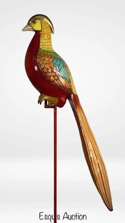 Sergio Bustamante - XLarge Parrot Bird Sculpture: Standing an impressive 69 inches tall, this striking parrot sculpture by renowned Mexican artist Sergio Bustamante showcases exceptional craftsmanship and vibrant artistry. Handcrafted in painted papi