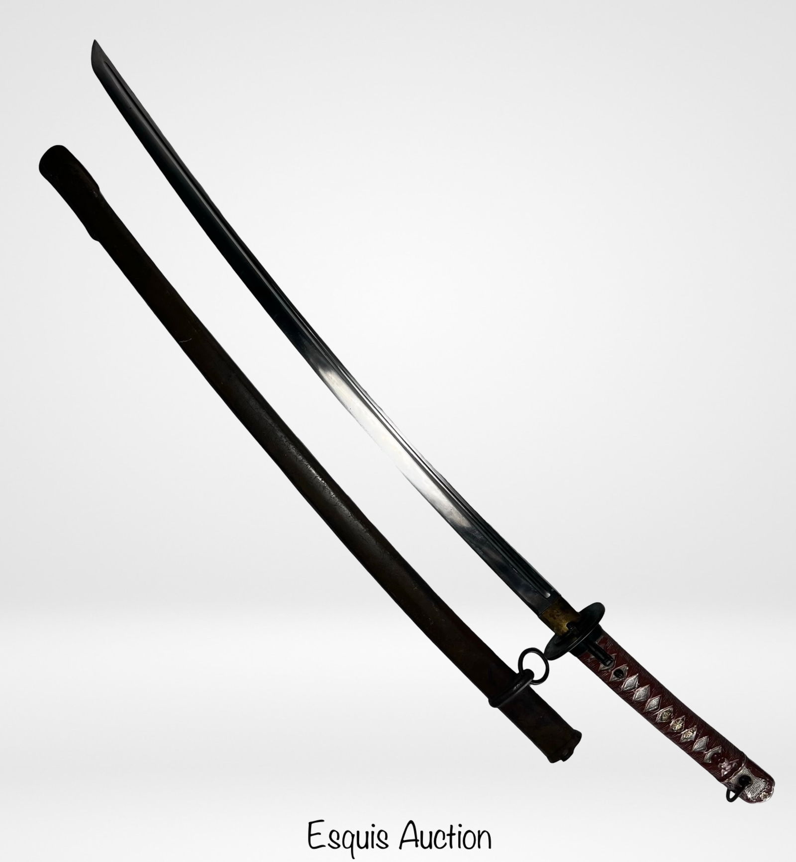 WWII Japanese Army Katana Sword Type 98 Shin Gunto: World War II era Japanese military sword, commonly referred to as a Type 98 Shin Gunto, featuring a traditional-style curved blade mounted in standard wartime fittings.The blade measures approximately