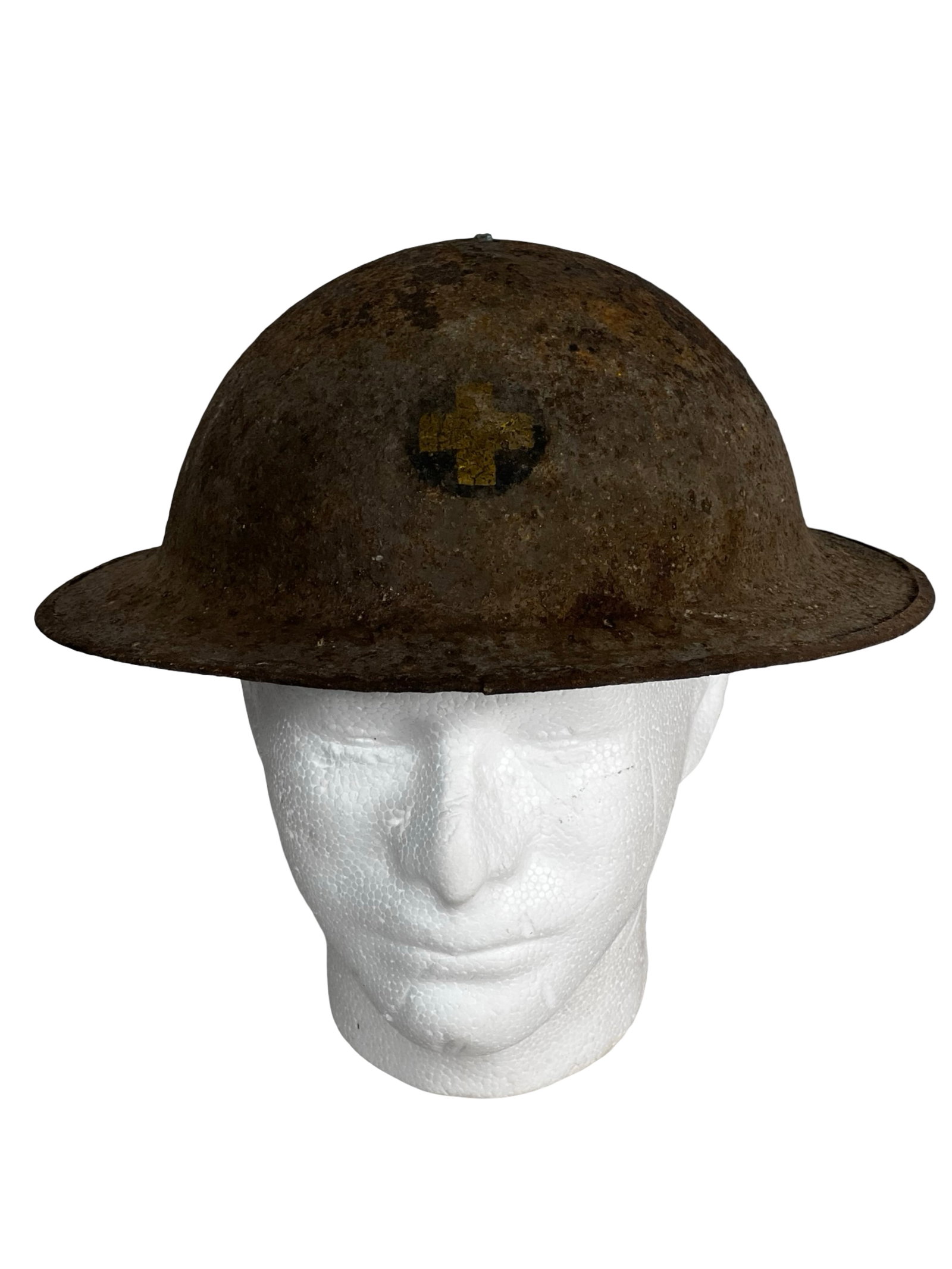 WWI Doughboy Brodie Steel Helmet w/ Medic Cross (1 of 7)