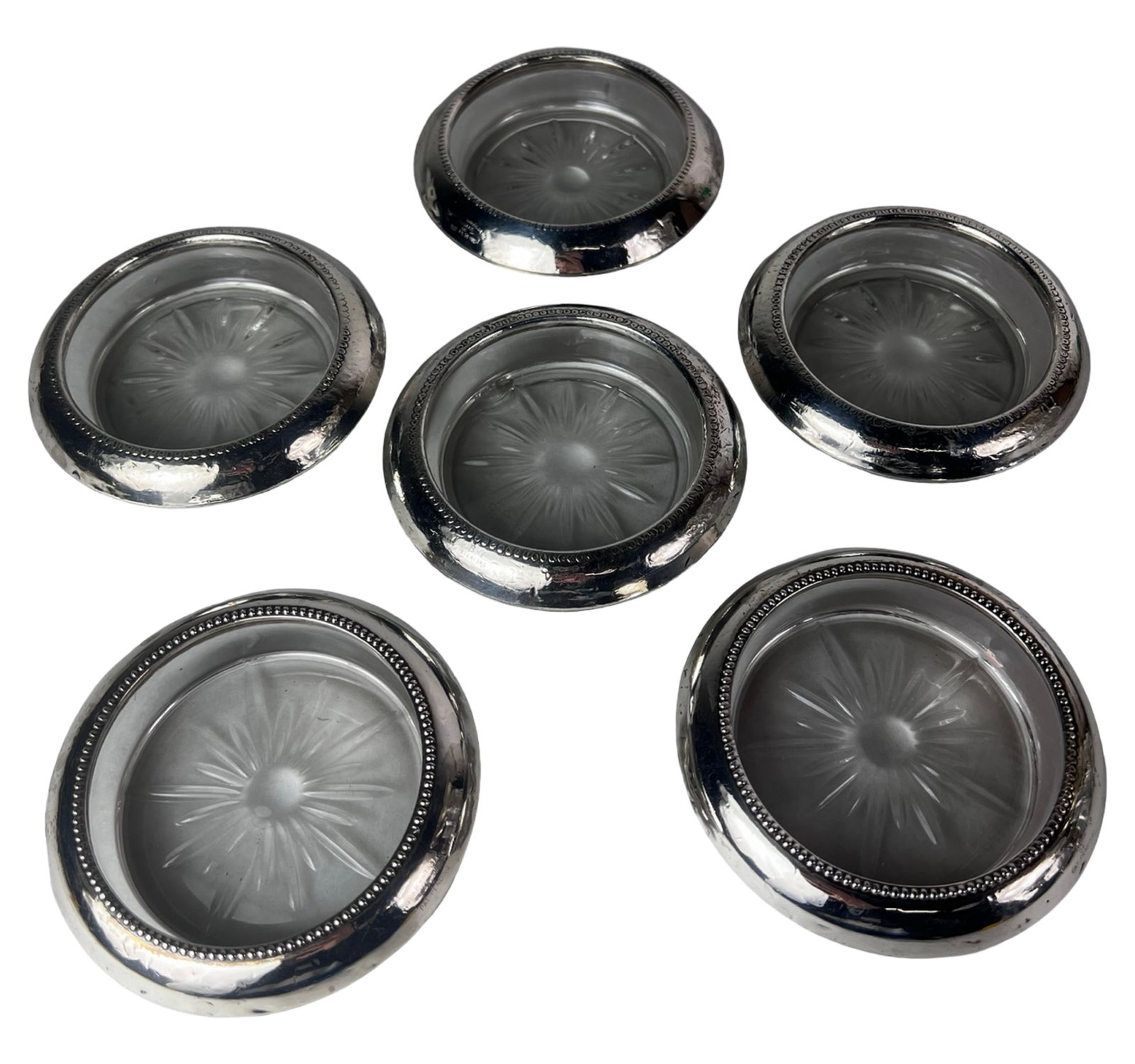 Frank M. Whiting Sterling Silver & Glass Coasters (1 of 4)
