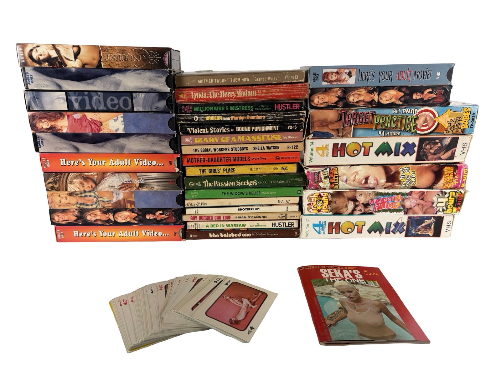 Group of Vintage Adult XXX Books, VHS Tapes, Cards (1 of 5)