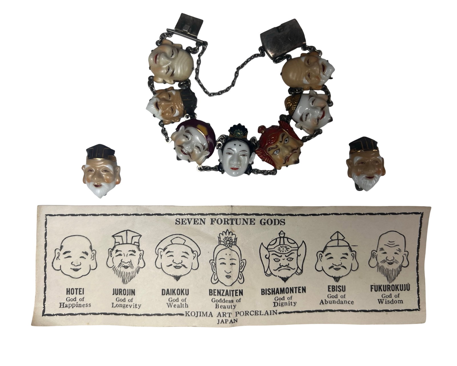 Gods of Fortune Porcelain Sterling Panel Bracelet (1 of 6)