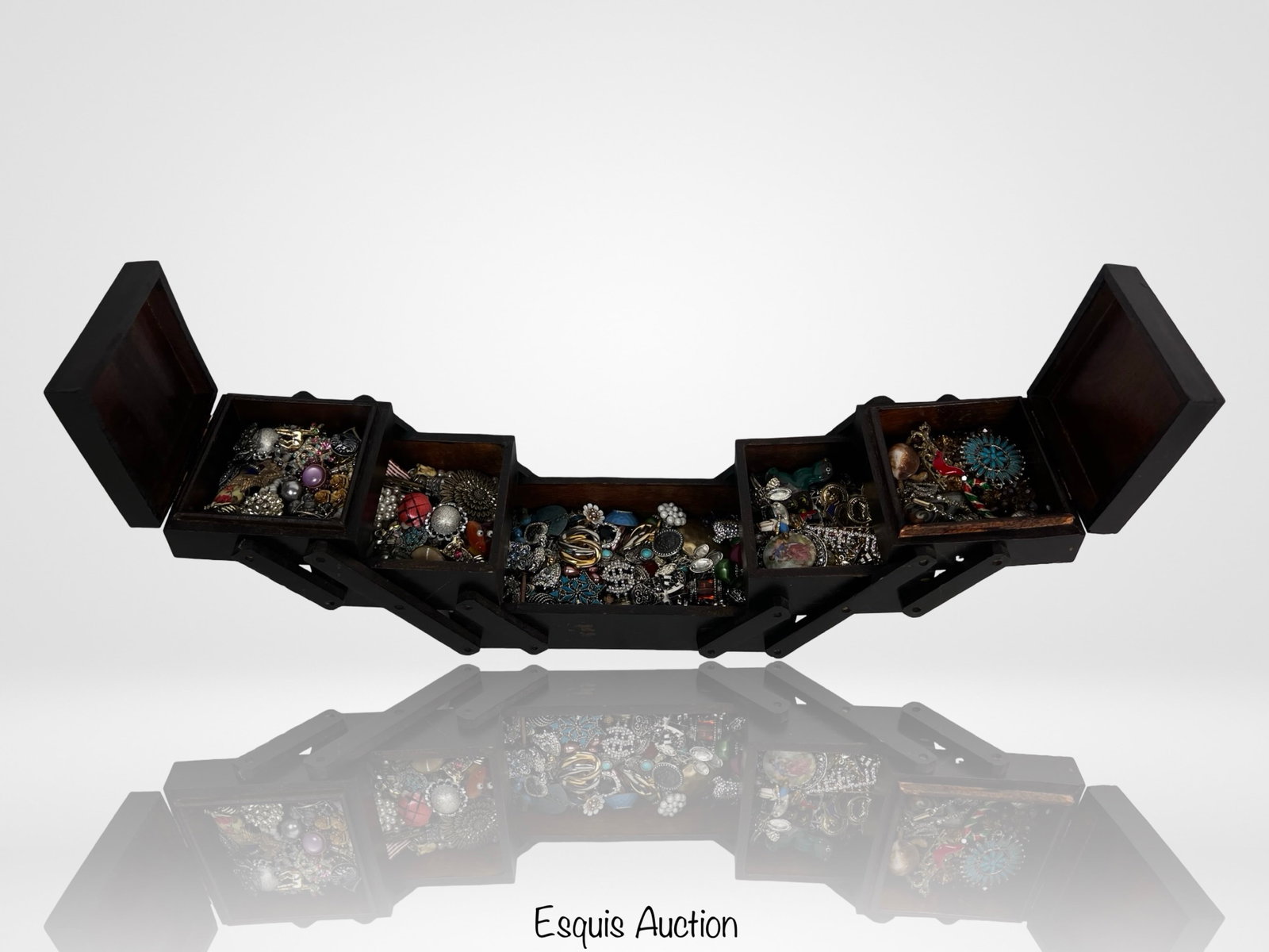 Antique Carved Wooden Folding Box full of Jewelry (1 of 5)