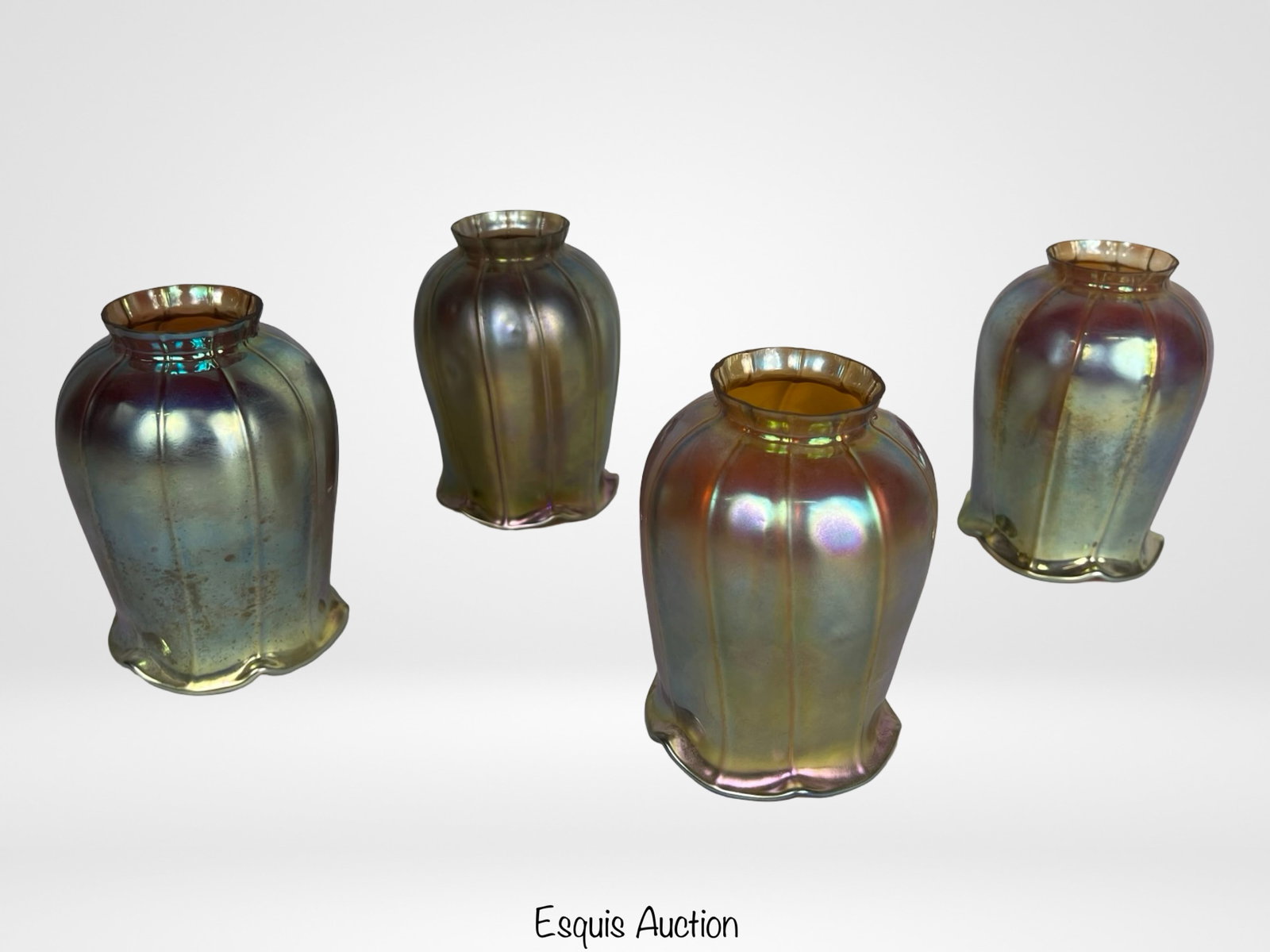 Steuben Gold Aurene Ribbed Art Glass Lamp Shades (1 of 5)