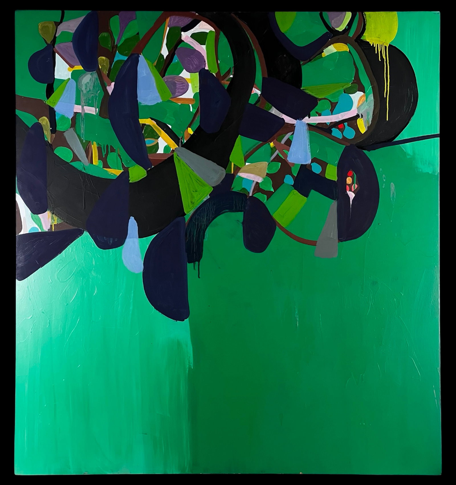 Anna Kunz - "Echo" Abstract Expressionist Painting: Large-scale abstract painting by Anna Kunz titled "Echo" (2007), executed in oil on panel. This bold composition features an intricate network of organic and geometric forms layered across a luminous