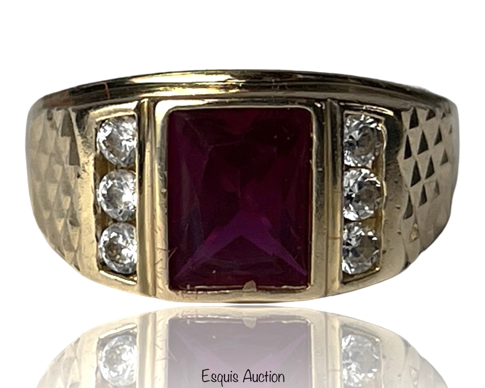 14K Gold Ruby Birthstone White CZ Statement Ring - 2
