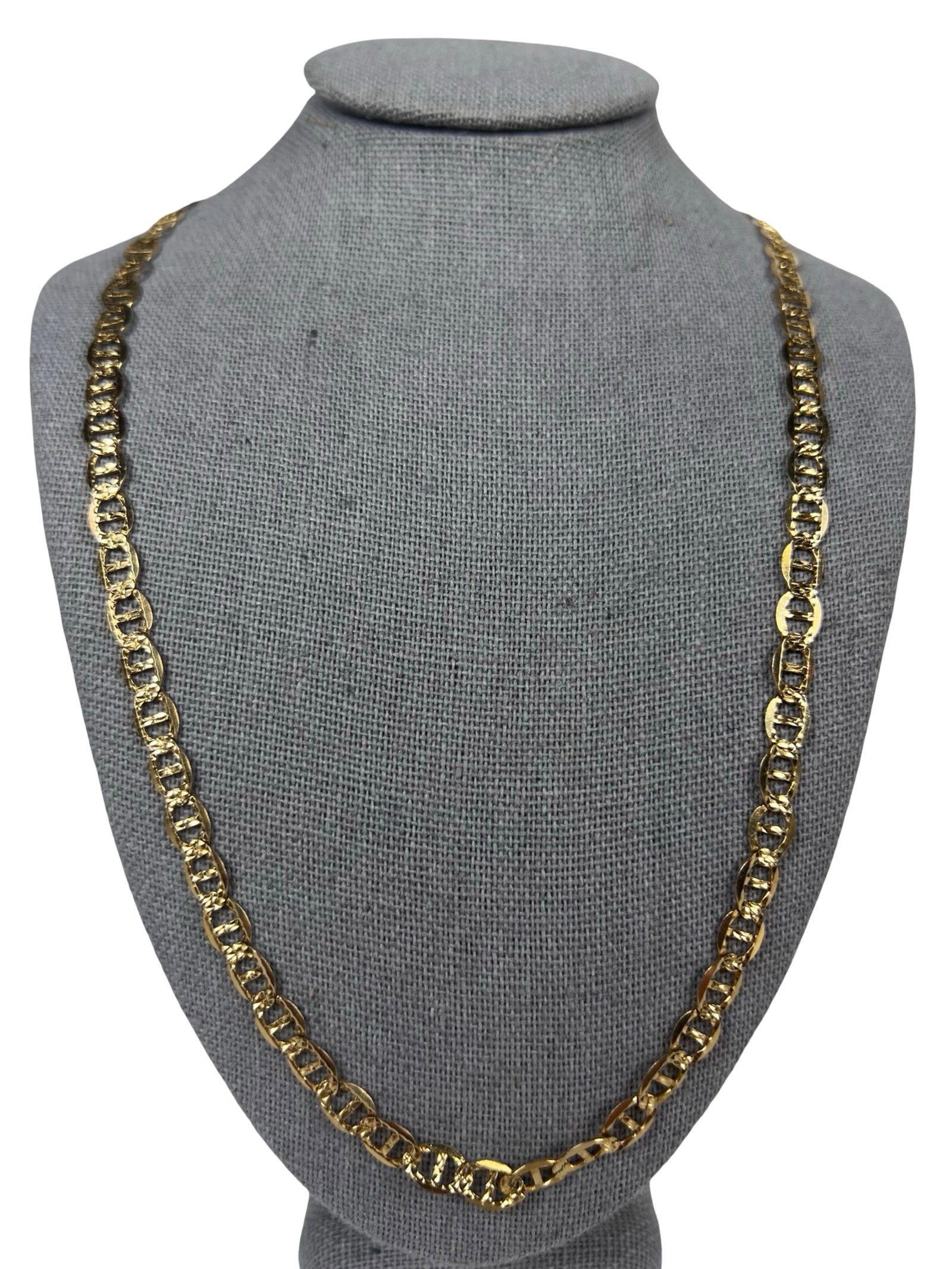 14K Solid Gold Heavy Link Chain Necklace: Substantial 14K solid gold chain necklace featuring bold, textured open links with faceted detailing that catches the light beautifully. The design combines classic link styling with a more