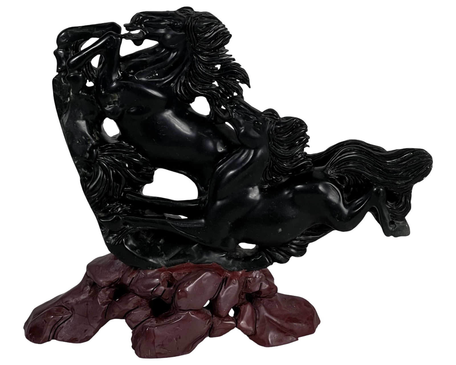 Black Serpentine Stone Rearing Horses Sculpture (1 of 5)