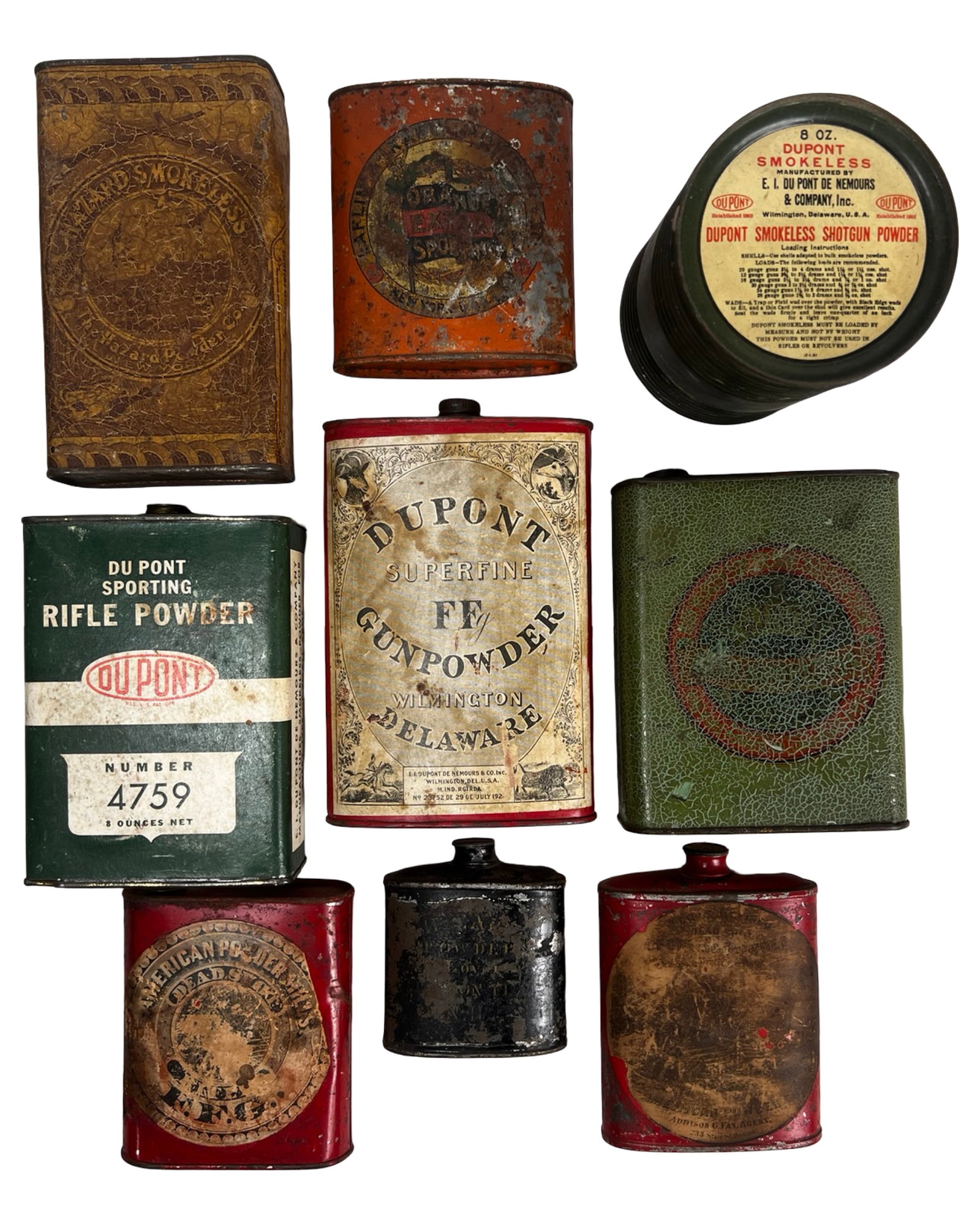 Antique & Vintage Gunpowder Tins Lot - DuPont, (1 of 4)