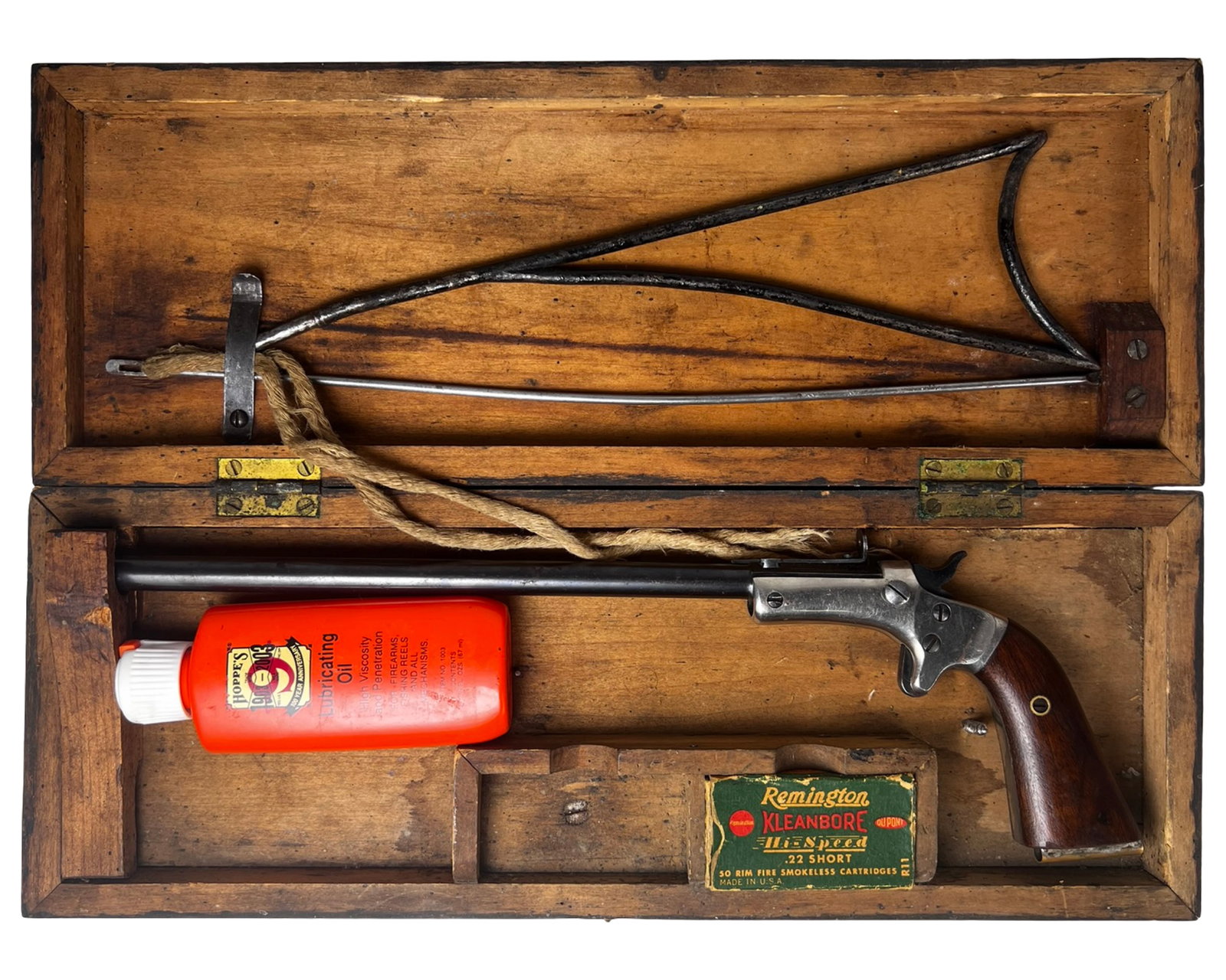 Antique J. Stevens A & T Co Tip-Up Target Pistol: J. Stevens A & T Co. single-shot tip-up target pistol, manufactured in Chicopee Falls, Massachusetts, U.S.A. This classic late 19th to early 20th century pistol features a nickel-finished frame,