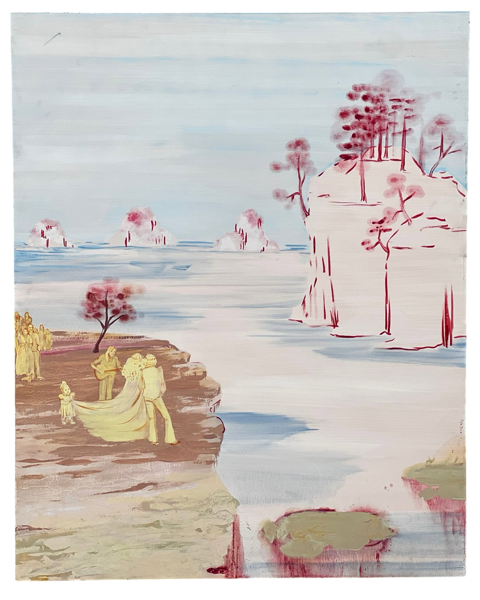 XL Folk Surrealist Wedding Scene Oil Painting (1 of 6)