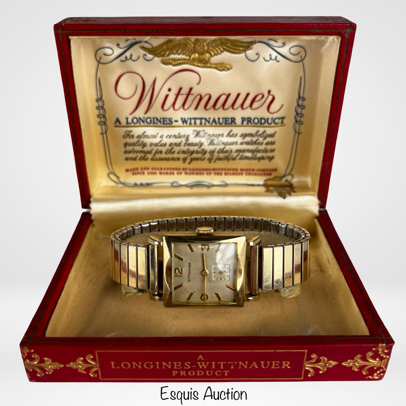 Vintage Wttnauer Men's Wrist Watch in Case- 10k GF: Vintage Wttnauer Men's Art Deco Style Wrist Watch in Case. 10k GF Case. Shows some age related wear. not running.