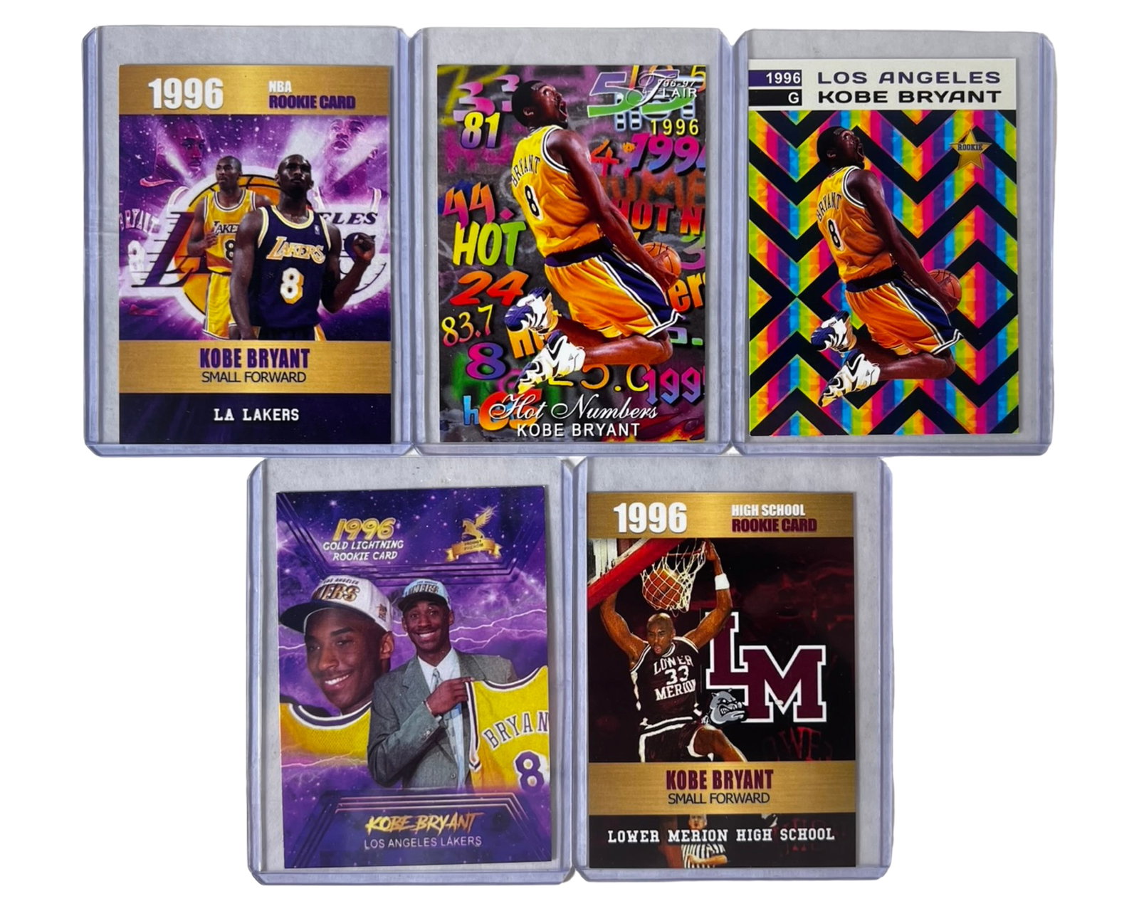 Kobe Bryant Rookie Basketball Cards - Lot of 5: Group of 5 Kobe Bryant rookie basketball cards featuring the legendary Los Angeles Lakers superstar and one of the most iconic players in NBA history. A must-have group for collectors and fans of the