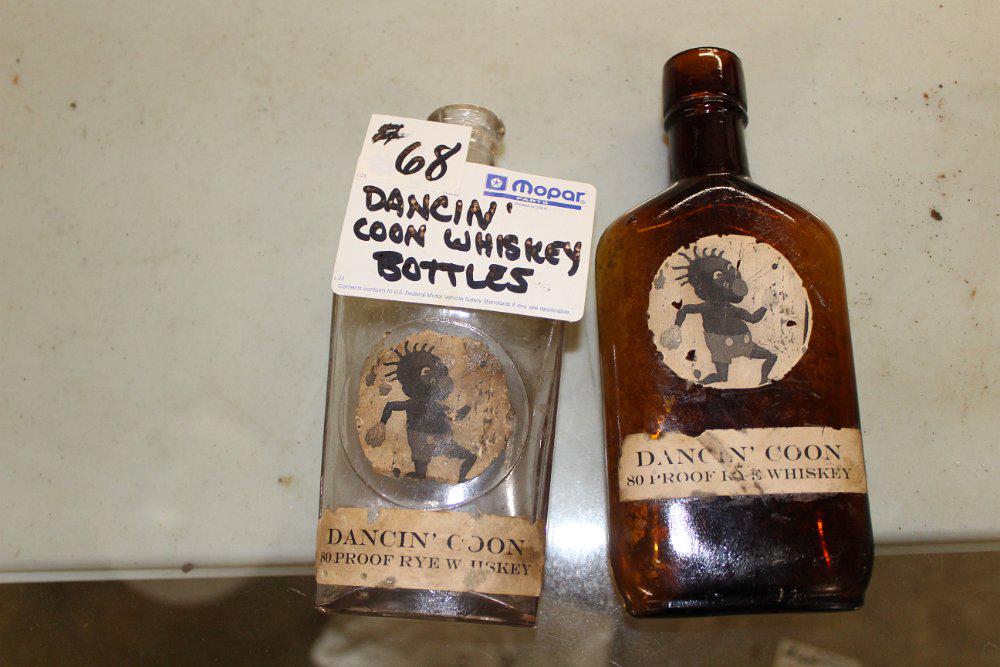 2 Dancing Coon Whiskey bottles: 2 Dancing Coon Whiskey bottles