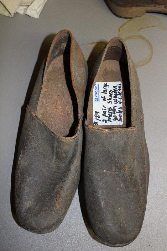 2 pair of large men's shoes wood soles & metal cleats: 2 pair of large men's shoes wood soles & metal cleats
