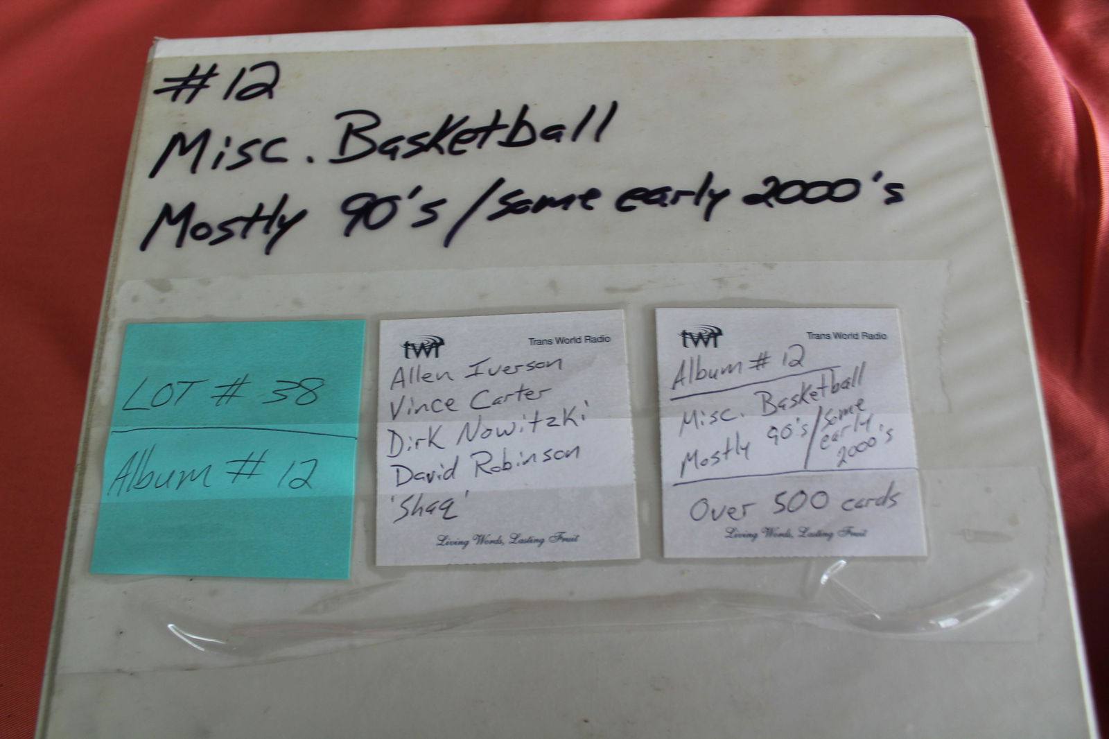Album of misc. basketball cards, 1990s some early: Alan Iverson, Shaq, Bird, Tim Duncan, Dirk Nowitzki, David Robinson, Vince Carter