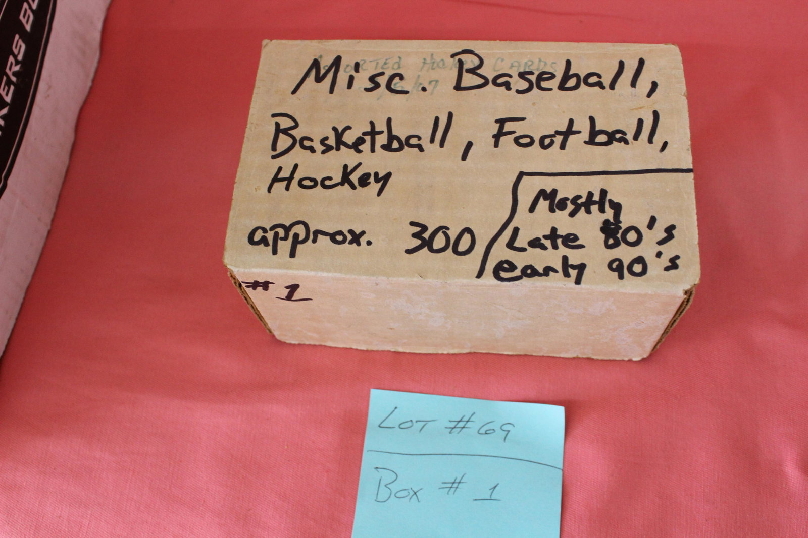 Box of misc. basketball, football and hockey cards,: Box of misc. basketball, football and hockey cards, late â€˜80s to early â€˜90s. Around 300 cards