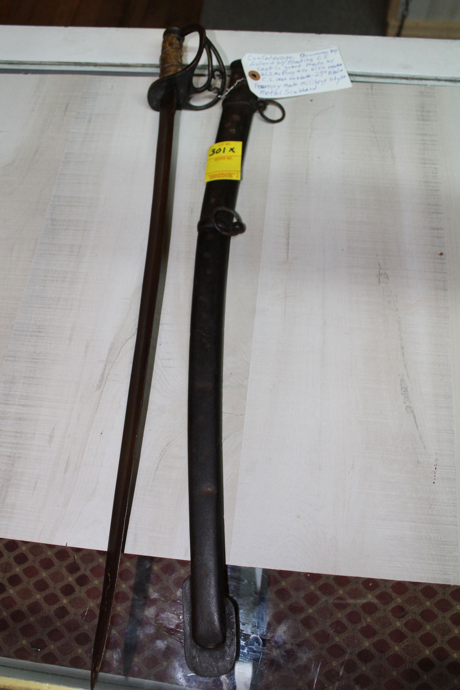 Confederate Drummer Boy sword: Confederate Drummer Boy sword with floating CS cast in the guard, made by W.J. McElroy & Co., Macon GA.