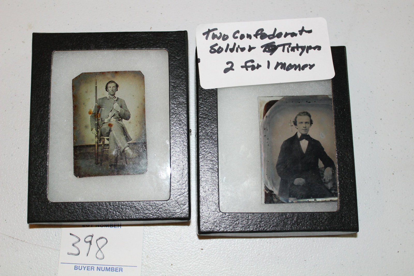 Tintype COPY of 2 Confederate soldier tin types: Lot of 2 tintype COPIES of Confederate soldier tintypes