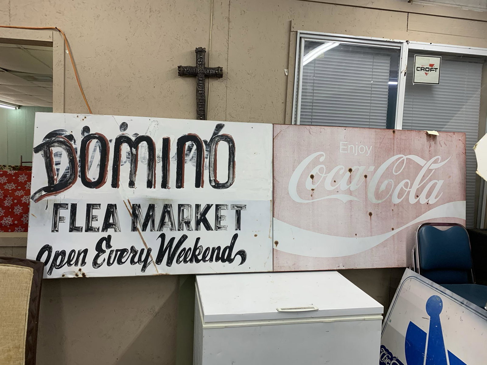 Domino Flea Market Coca-Cola sign, 9' x 3': Domino Flea Market Coca-Cola sign, 9' x 3'