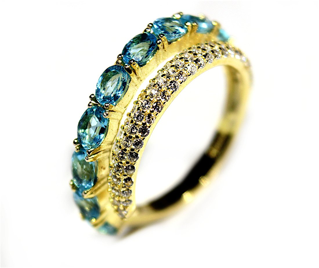 Bright Apatite Silver Ring - 14K Yellow Gold Platin (1 of 10)