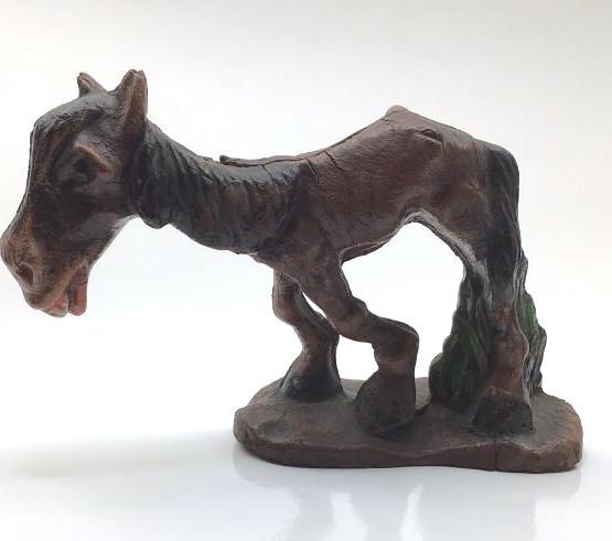 Antique vintage statue of sad donkey or mule: Antique vintage statue of sad donkey or mule. Very cute piece. Made from wood. Has some wear from age. Good weight and definitely one of a kind.