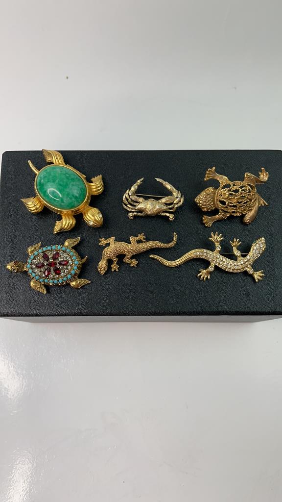 6 Misc Lizard Turtle Frog Crab Brooch Pin Perfume Lot (1 of 7)