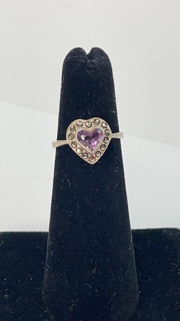 925 Silver Heart Shaped Ring Purple stone (1 of 6)