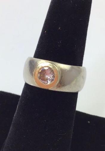 18K gold face 950 silver single stone ring (1 of 5)