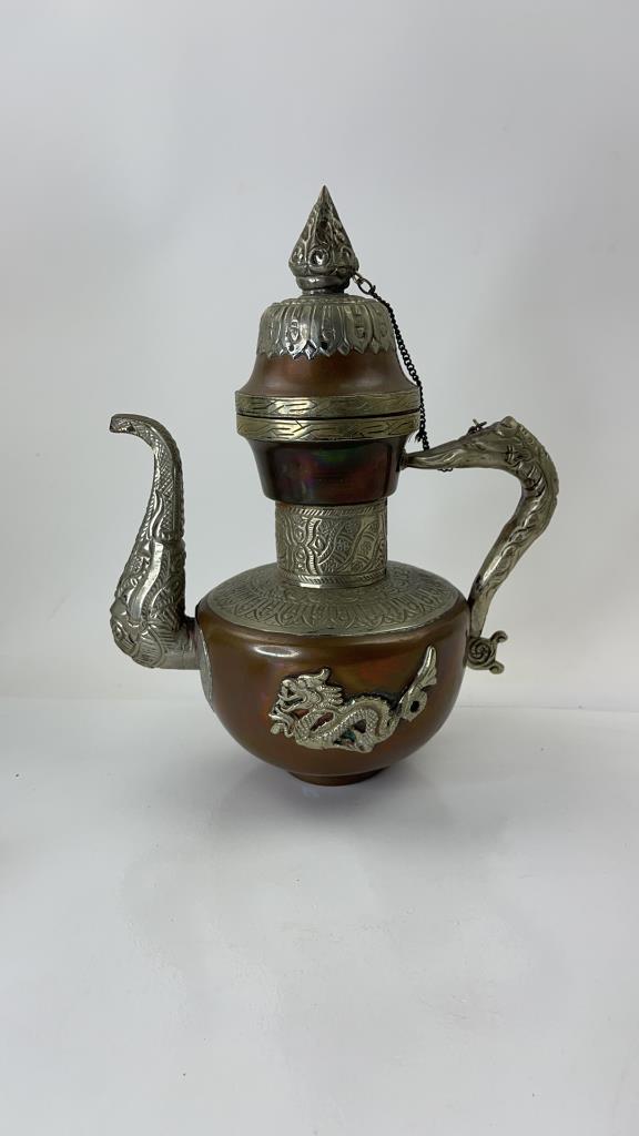 India Ornate Etched Brass Teapot genie lamp (1 of 9)