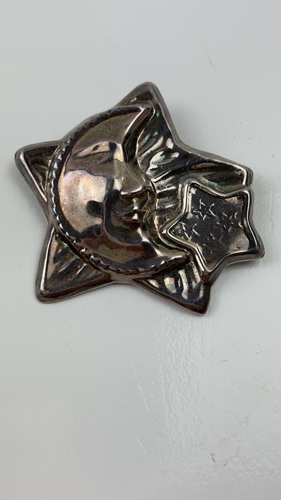 Large Sterling Silver Taxco Moon and Stars Brooch (1 of 4)
