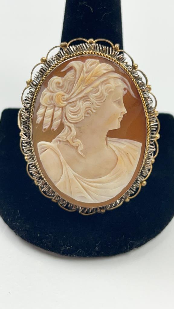 Antique Silver Filigree Shell Cameo Brooch (1 of 3)