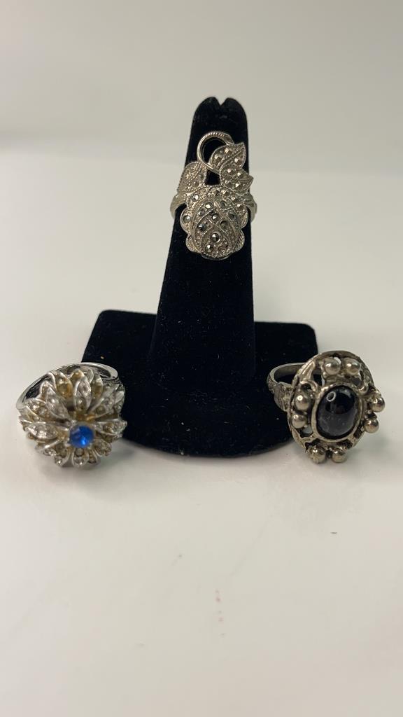 Vintage Lot of 3 Silver Tone Gemmed Rings (1 of 7)